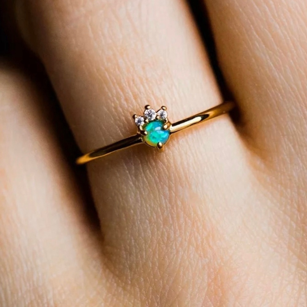 Lil Mermaid Princess Fire Opal Crystal Gold Ring